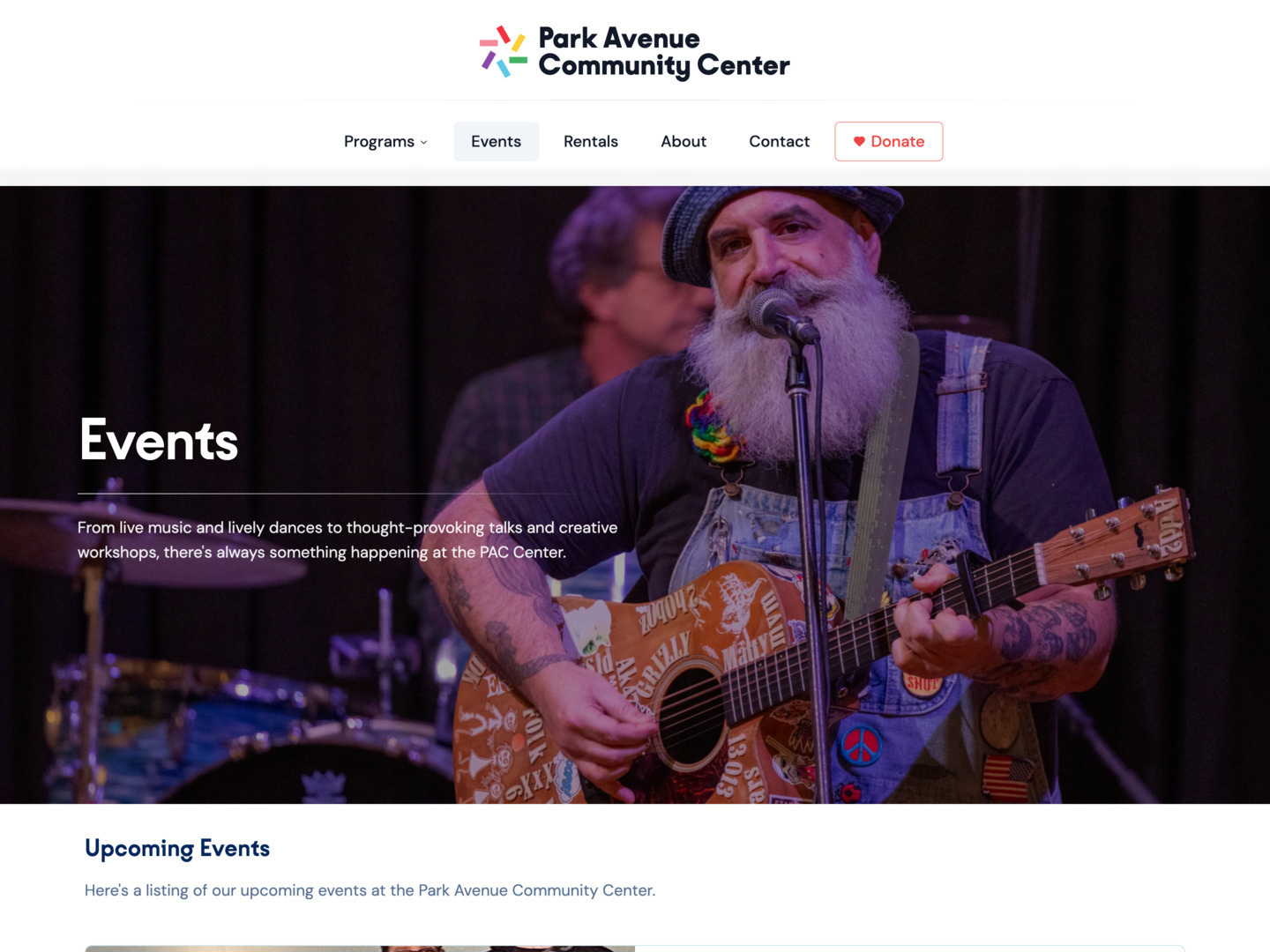 Park Avenue Community Center events landing page