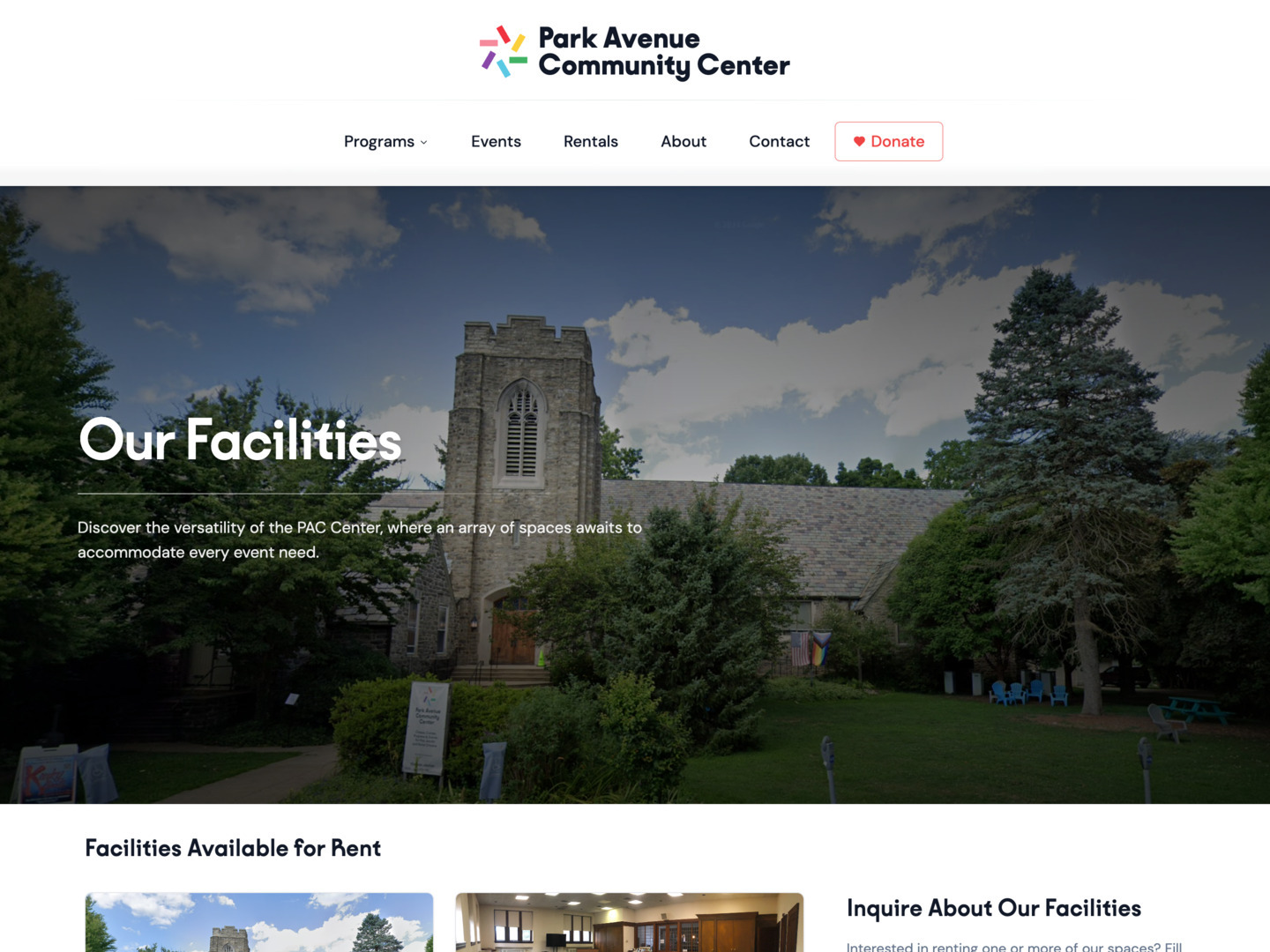 Park Avenue Community Center rental inquiry page